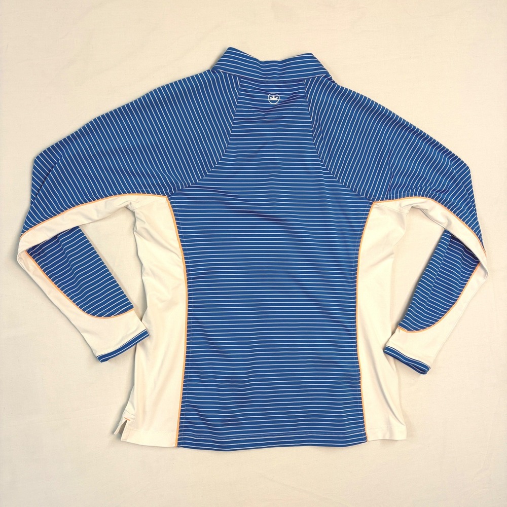 Peter Millar Womens M Blue Striped Quarter Zip Golf Pullover Polyester SPF - Picture 9 of 10